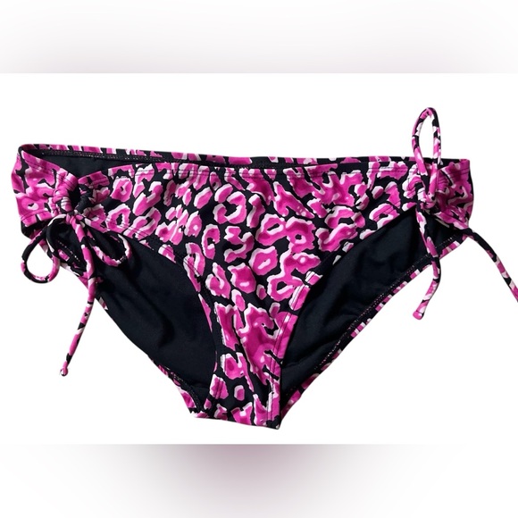 NWOT Catalina Womens Medium Swim Suit Bikini Bottom Pink black Side Ties Lining - Picture 1 of 4